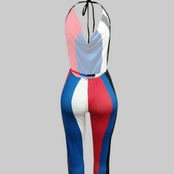 Women's red, black, white, and blue Backless 1pc Jumpsuit. Sizes S and XL. - Picture 4 of 4
